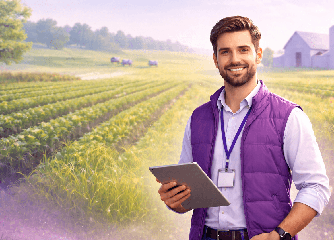 Consultor agronomo no campo com tablet