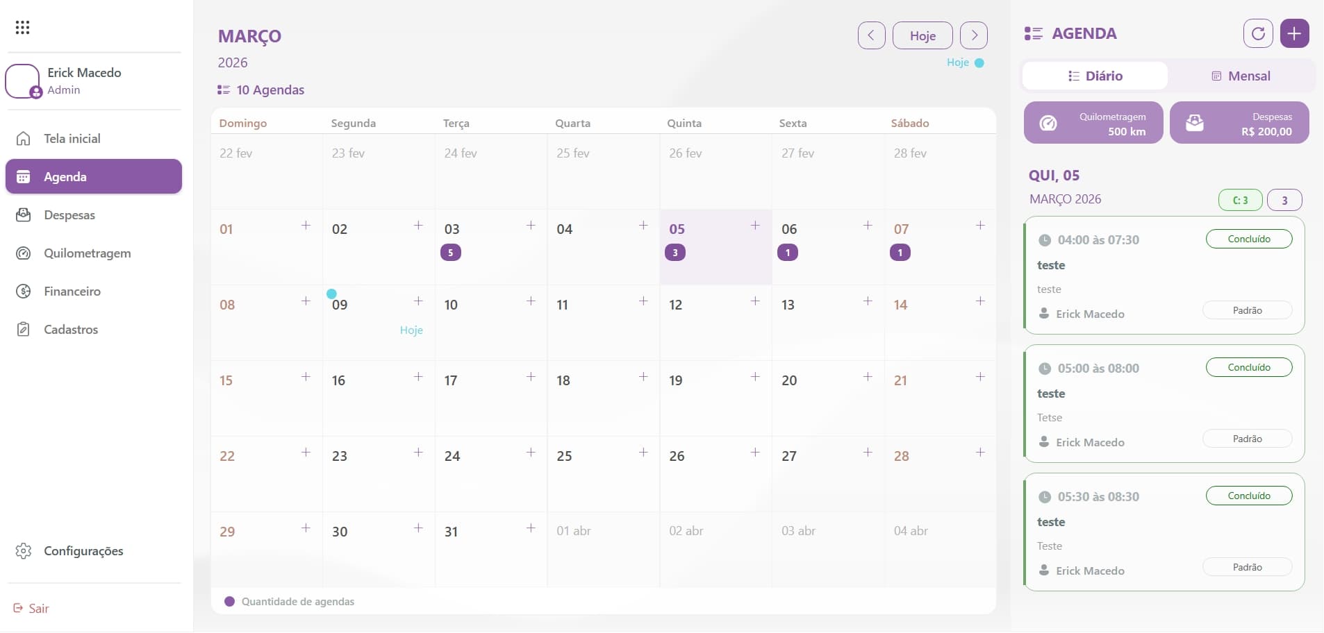 Agenda de atendimentos do Eu, Consultor no desktop